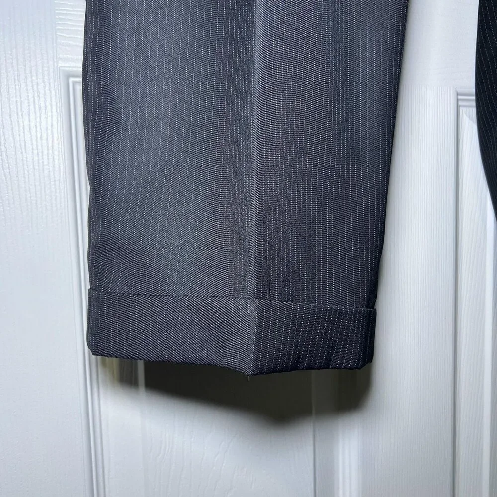 Jean/Paul Dress Pants Men's 42x30 Gray Pinstripe Flat Front Cuffed Hem Formal
